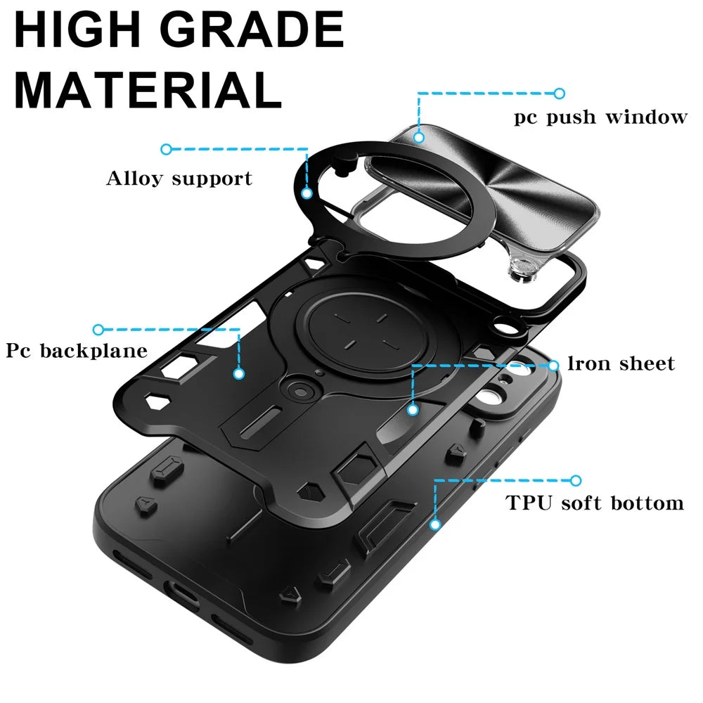 For iPhone 17 Pro Max Case TPU + PC Phone Cover with Kickstand , Slide Lens Window - Black - 7