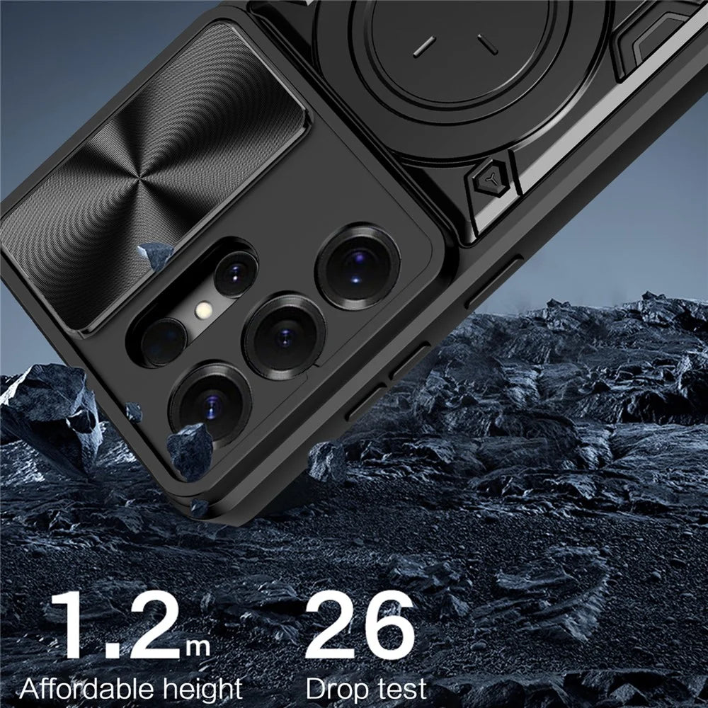 For Samsung Galaxy S26 Ultra Case TPU + PC Phone Cover with Kickstand , Slide Lens Window - Black - 7
