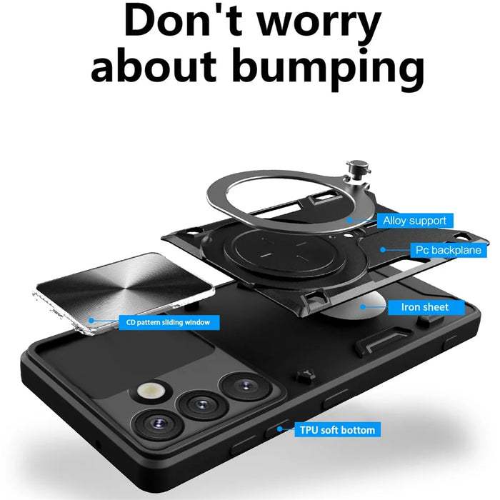 For Samsung Galaxy S26+ Case TPU + PC Phone Cover with Kickstand , Slide Lens Window - Black - 2
