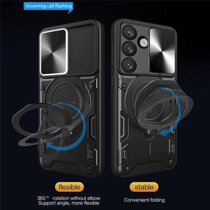 For Samsung Galaxy S26+ Case TPU + PC Phone Cover with Kickstand , Slide Lens Window - Black - 3