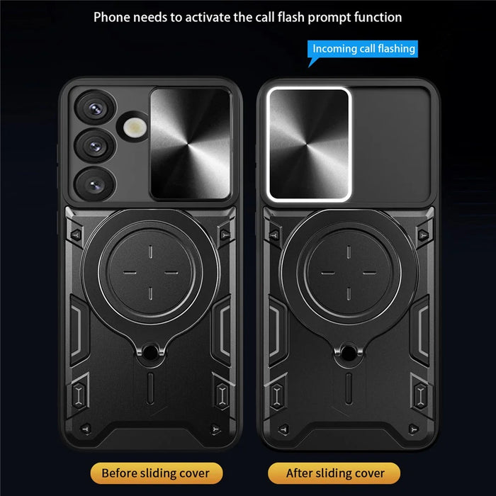 For Samsung Galaxy S26+ Case TPU + PC Phone Cover with Kickstand , Slide Lens Window - Black - 6