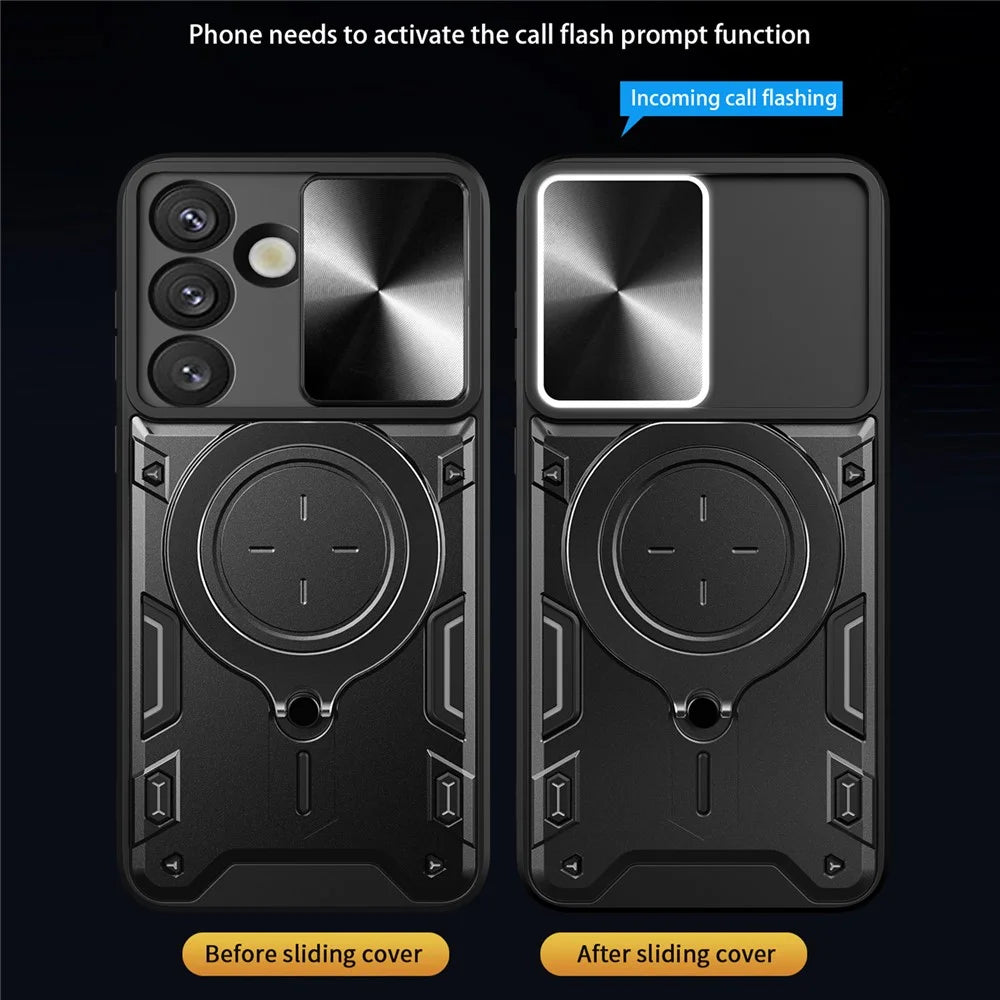 For Samsung Galaxy S26 Case TPU + PC Phone Cover with Kickstand , Slide Lens Window - Black - 6