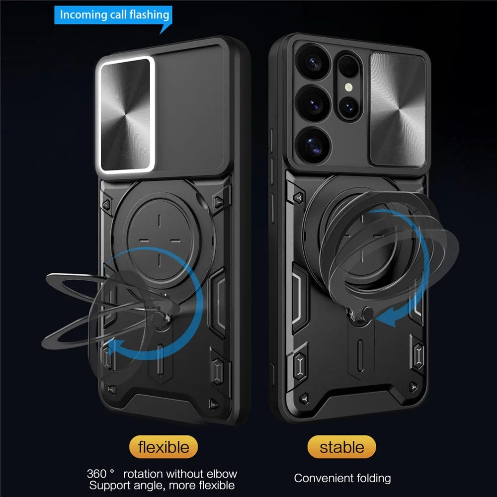 For Samsung Galaxy S25 Ultra Case TPU + PC Phone Cover with Kickstand , Slide Lens Window - Black - 3