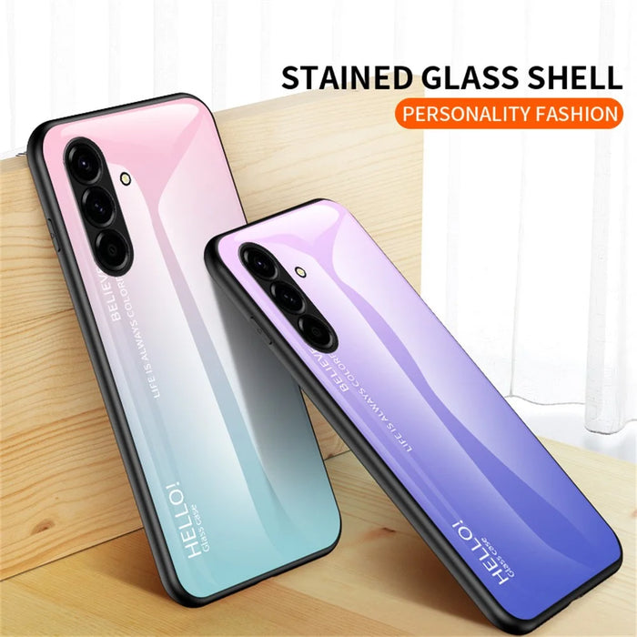 For Samsung Galaxy A57 5G Case Anti-Scratch Tempered Glass + PC + TPU Phone Cover - Gradient Blue Black - 4