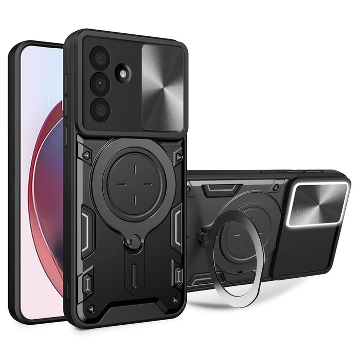 For Samsung Galaxy A57 5G Case TPU + PC Phone Cover with Kickstand , Slide Lens Window - Black - 1