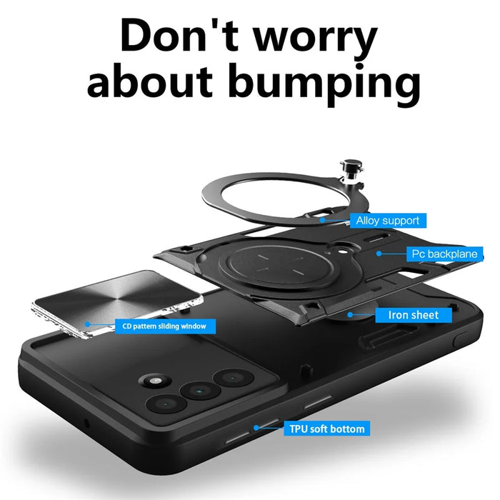For Samsung Galaxy A57 5G Case TPU + PC Phone Cover with Kickstand , Slide Lens Window - Black - 2