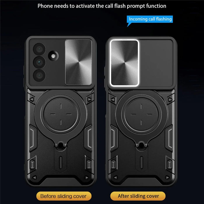 For Samsung Galaxy A57 5G Case TPU + PC Phone Cover with Kickstand , Slide Lens Window - Black - 5