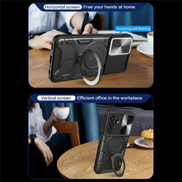 For Samsung Galaxy A37 5G Case TPU + PC Phone Cover with Kickstand , Slide Lens Window - Black - 4
