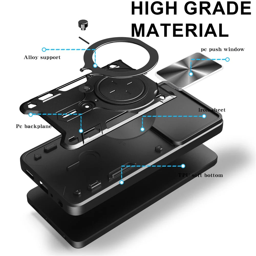 For Samsung Galaxy S25 Edge Case TPU + PC Phone Cover with Kickstand , Slide Lens Window - Black - 2