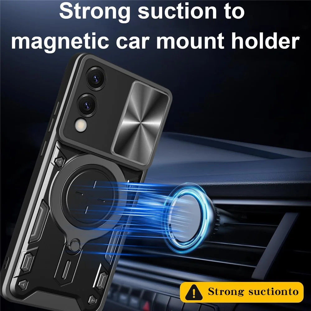 For Samsung Galaxy S25 Edge Case TPU + PC Phone Cover with Kickstand , Slide Lens Window - Black - 4