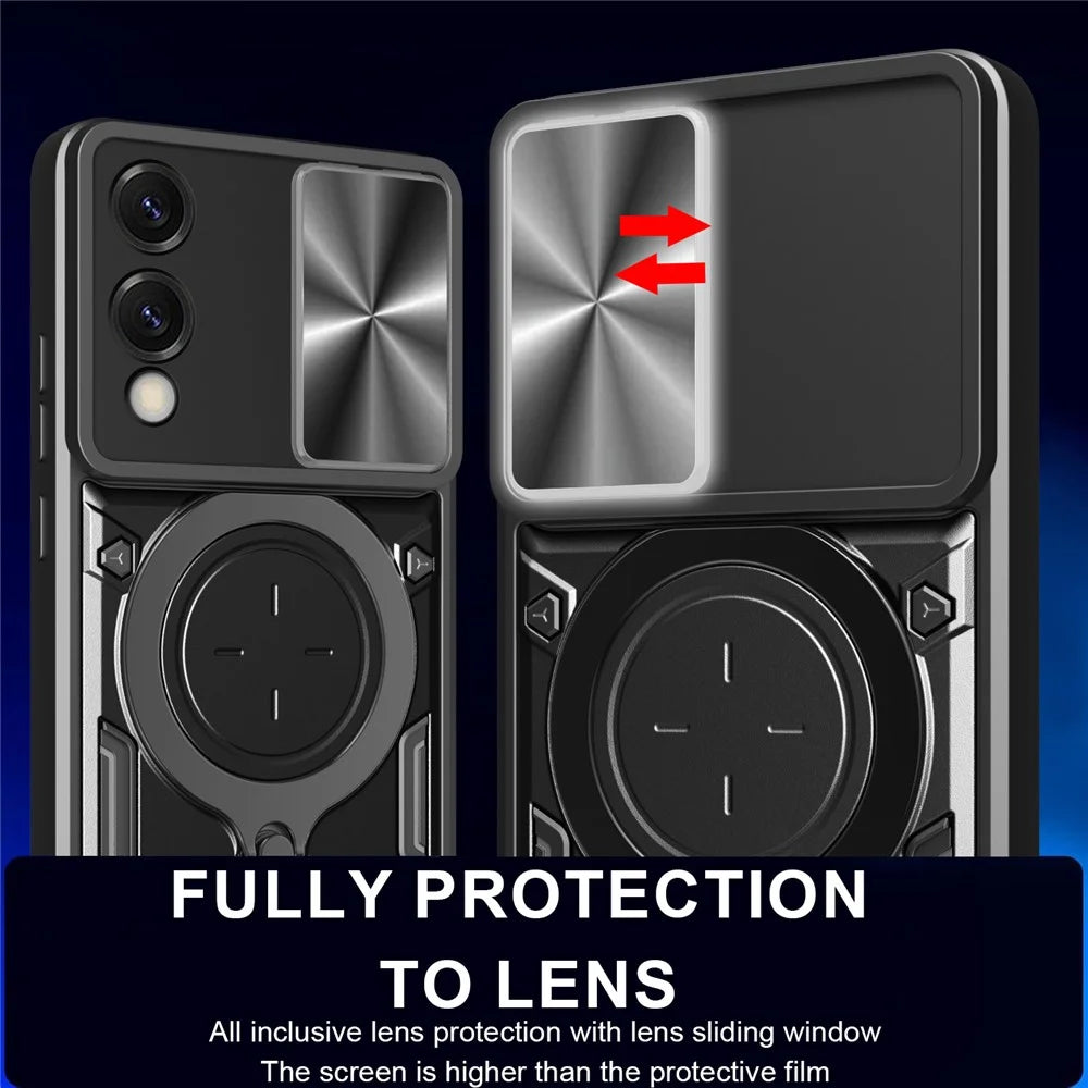 For Samsung Galaxy S25 Edge Case TPU + PC Phone Cover with Kickstand , Slide Lens Window - Black - 7
