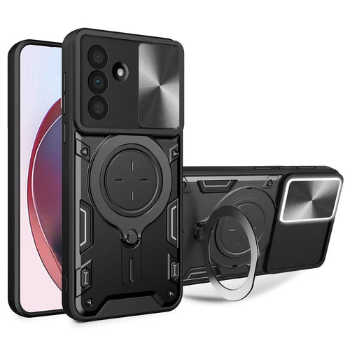For Samsung Galaxy A36 5G Case TPU + PC Phone Cover with Kickstand , Slide Lens Window - Black - 1