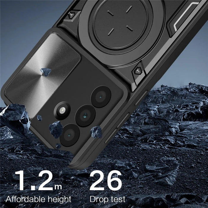 For Samsung Galaxy A36 5G Case TPU + PC Phone Cover with Kickstand , Slide Lens Window - Black - 7