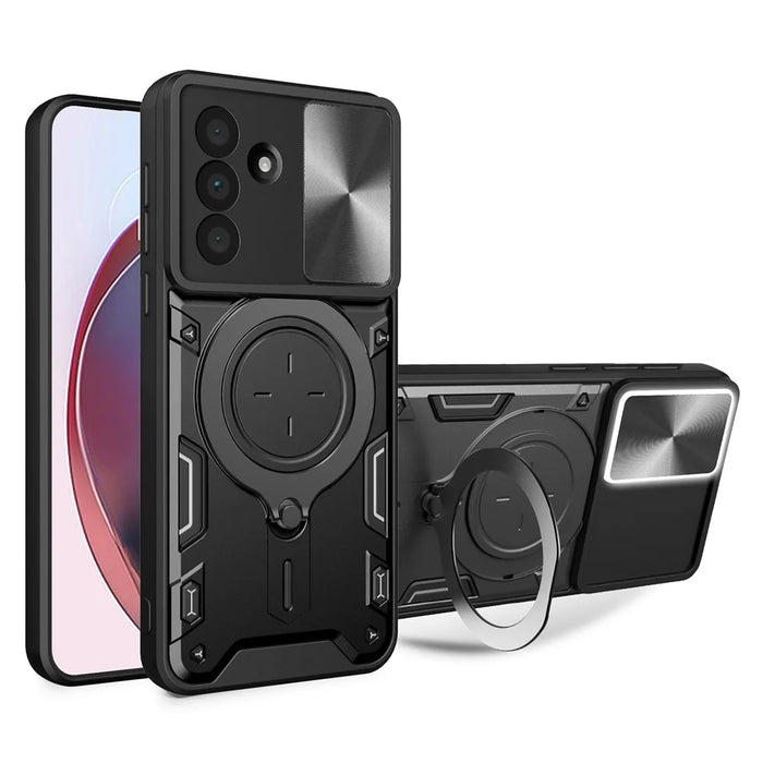 For Samsung Galaxy A26 5G Case TPU + PC Phone Cover with Kickstand , Slide Lens Window - Black - 1