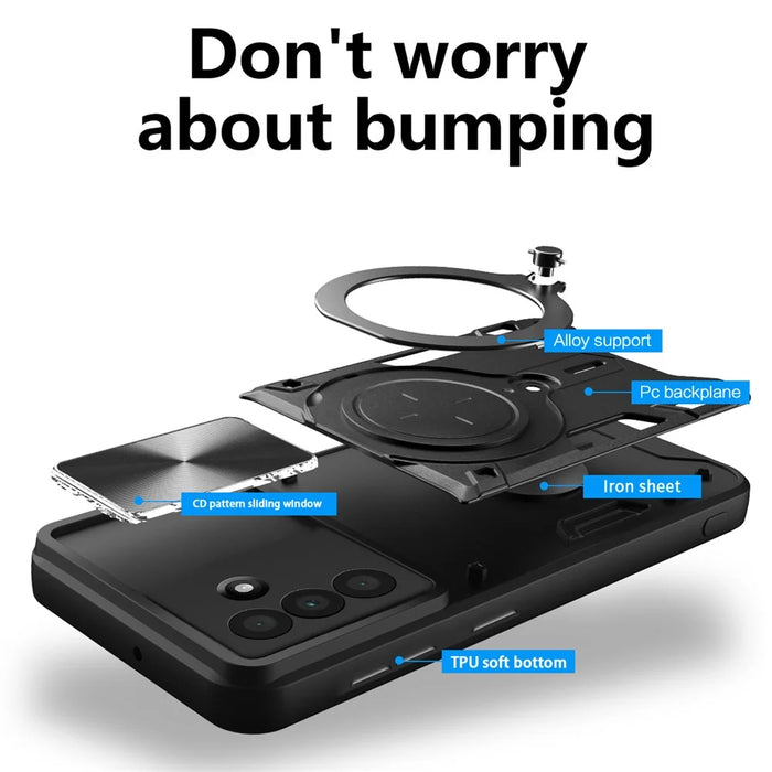 For Samsung Galaxy A26 5G Case TPU + PC Phone Cover with Kickstand , Slide Lens Window - Black - 2