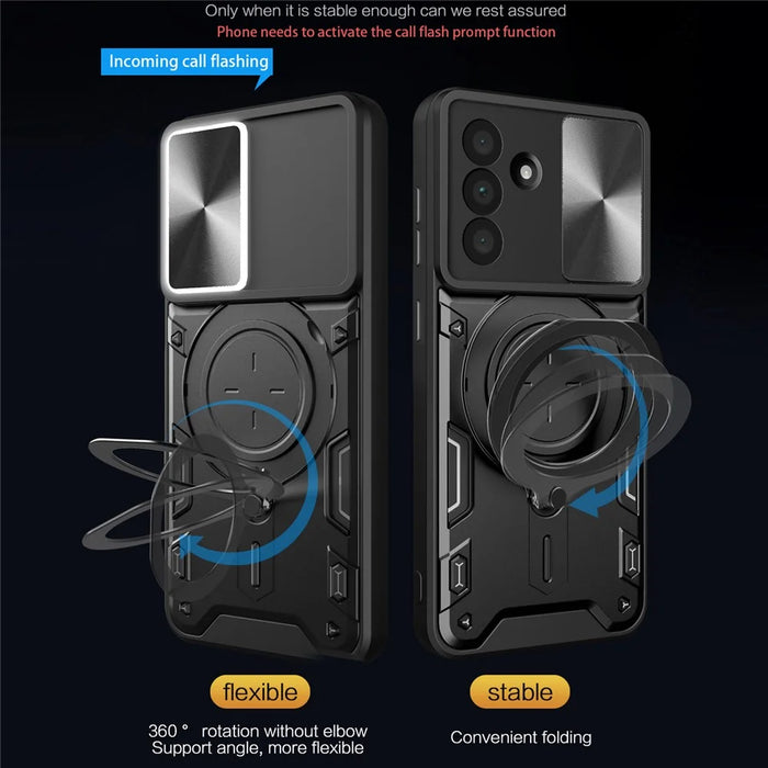 For Samsung Galaxy A26 5G Case TPU + PC Phone Cover with Kickstand , Slide Lens Window - Black - 3