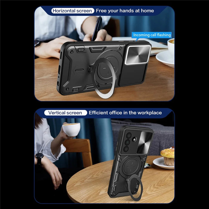 For Samsung Galaxy A26 5G Case TPU + PC Phone Cover with Kickstand , Slide Lens Window - Black - 4