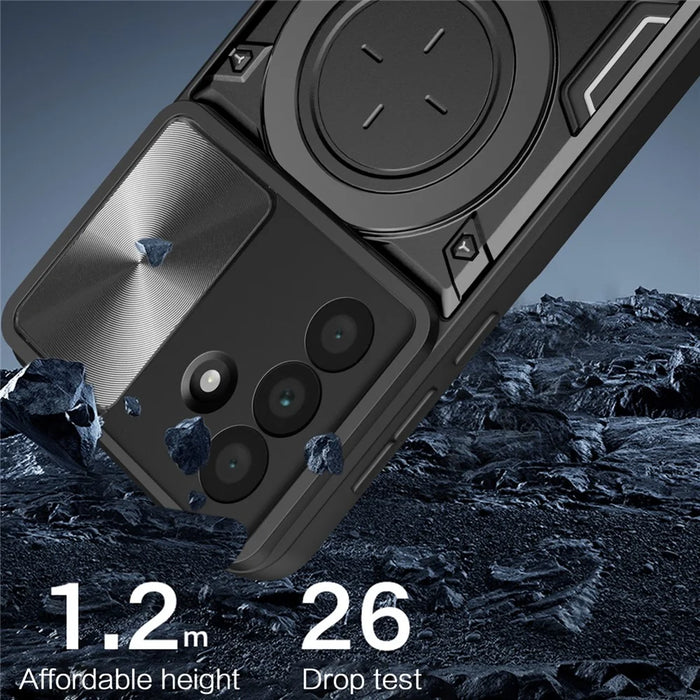 For Samsung Galaxy A26 5G Case TPU + PC Phone Cover with Kickstand , Slide Lens Window - Black - 7