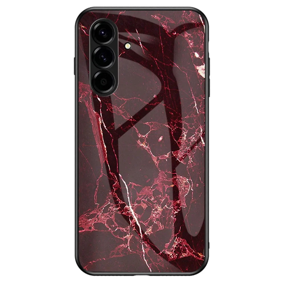 For Samsung Galaxy A37 5G Case Marble Pattern Tempered Glass + PC + TPU Protective Phone Cover -  Blood Red Marble - 1