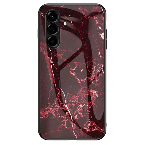 For Samsung Galaxy A37 5G Case Marble Pattern Tempered Glass + PC + TPU Protective Phone Cover -  Blood Red Marble - 1