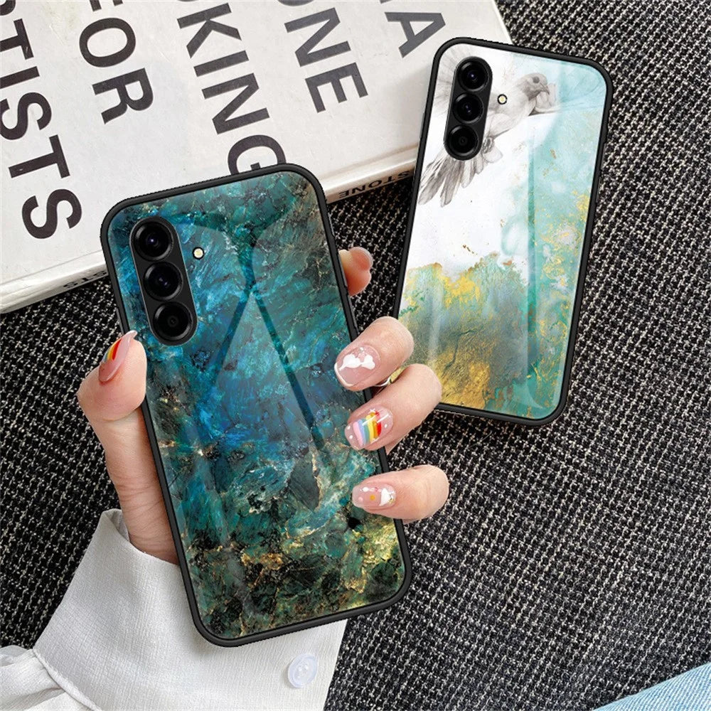 For Samsung Galaxy A37 5G Case Marble Pattern Tempered Glass + PC + TPU Protective Phone Cover -  Blood Red Marble - 4