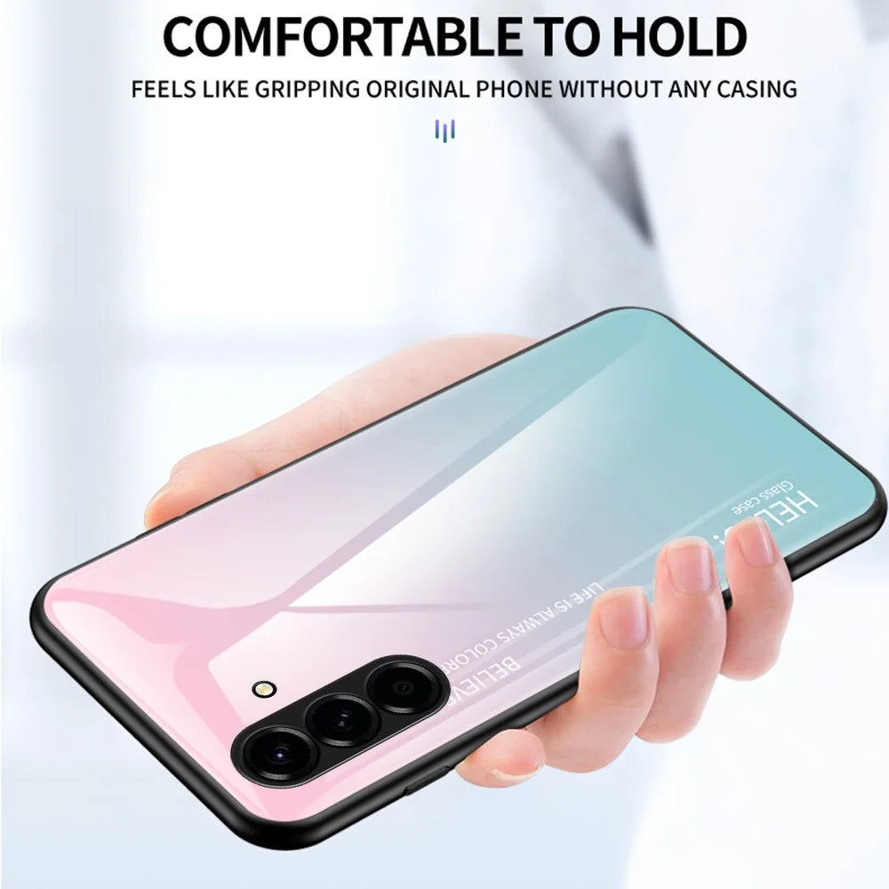 For Samsung Galaxy A37 5G Case Anti-Scratch Tempered Glass + PC + TPU Phone Cover - Gradient Rose - 2