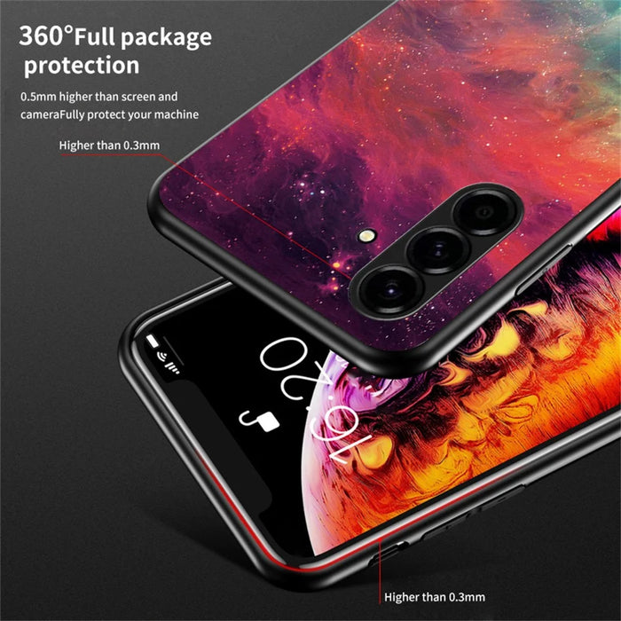 For Samsung Galaxy A37 5G Case Starry Sky Pattern Tempered Glass Phone Cover - Cosmic Starry Sky - 2