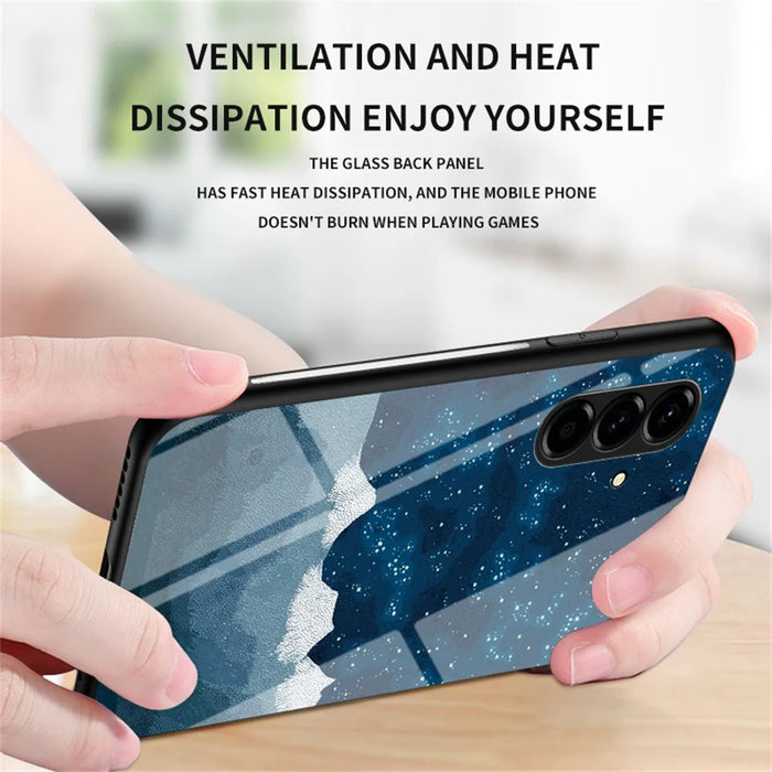 For Samsung Galaxy A37 5G Case Starry Sky Pattern Tempered Glass Phone Cover - Cosmic Starry Sky - 4