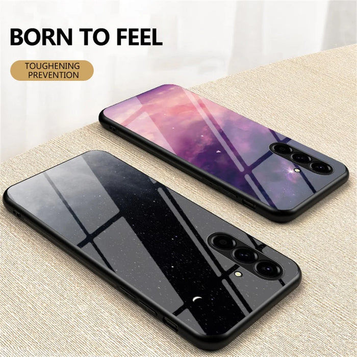 For Samsung Galaxy A37 5G Case Starry Sky Pattern Tempered Glass Phone Cover - Cosmic Starry Sky - 5