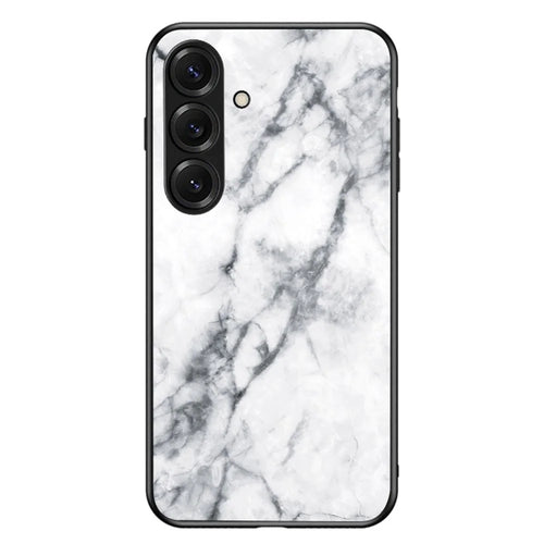 For Samsung Galaxy S26+ Case Marble Pattern Tempered Glass + PC + TPU Protective Phone Cover - White Marble - 1