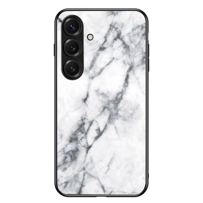 For Samsung Galaxy S26+ Case Marble Pattern Tempered Glass + PC + TPU Protective Phone Cover - White Marble - 1