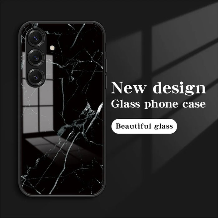 For Samsung Galaxy S26+ Case Marble Pattern Tempered Glass + PC + TPU Protective Phone Cover - White Marble - 2