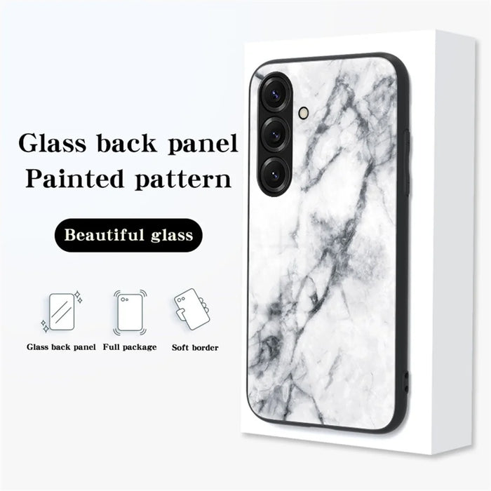 For Samsung Galaxy S26+ Case Marble Pattern Tempered Glass + PC + TPU Protective Phone Cover - White Marble - 7