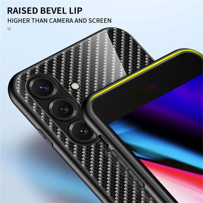For Samsung Galaxy S26+ Case Tempered Glass Shockproof Phone Cover - Black Fiber - 4