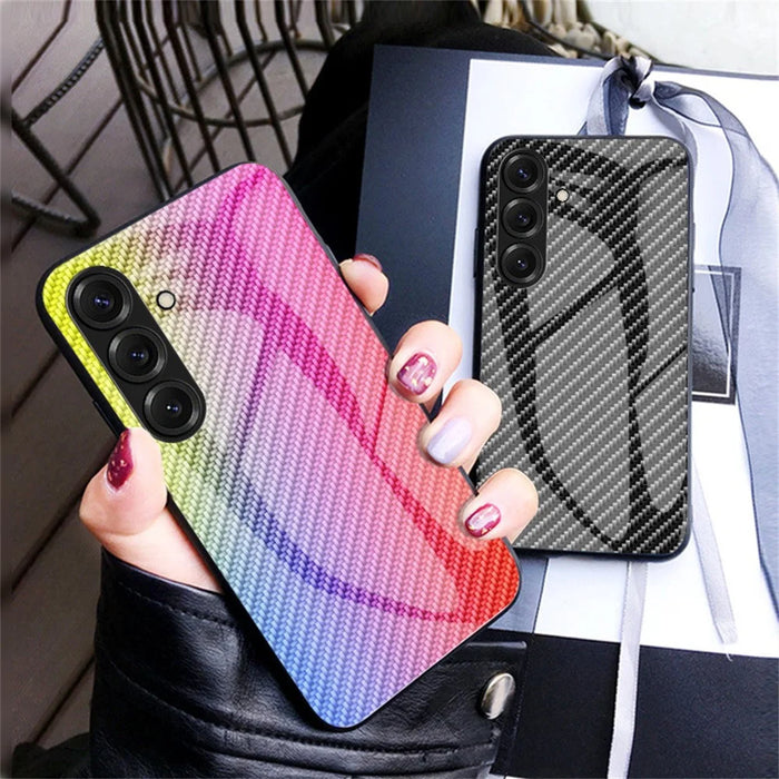 For Samsung Galaxy S26+ Case Tempered Glass Shockproof Phone Cover - Black Fiber - 5