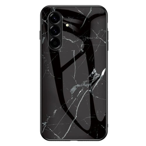 For Samsung Galaxy A27 5G Case Marble Pattern Tempered Glass + PC + TPU Protective Phone Cover - Black Marble - 1