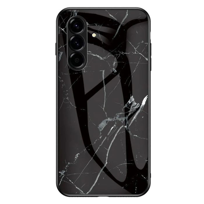 For Samsung Galaxy A27 5G Case Marble Pattern Tempered Glass + PC + TPU Protective Phone Cover - Black Marble - 1
