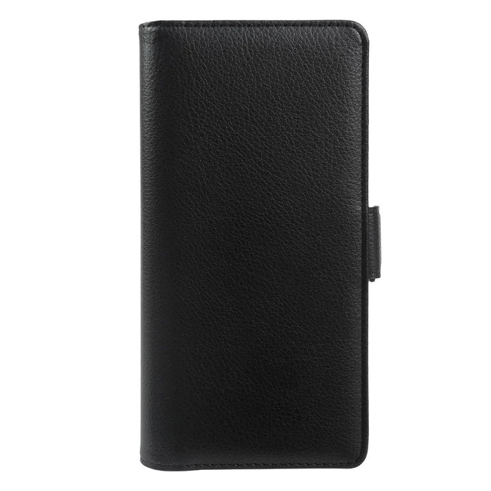 For iPhone 13 Wallet Case with Dual Magnetic Clasp Litchi Textured Leather Flip Stand Phone Cover - Black - 5
