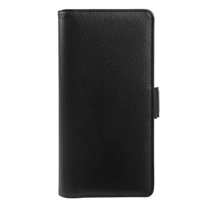 For iPhone 13 Pro Wallet Case with Dual Magnetic Clasp Litchi Textured Leather Flip Stand Phone Cover - Black - 5