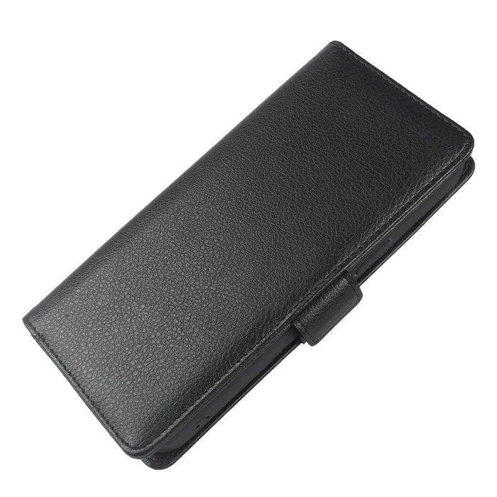 For iPhone 15 Plus Wallet Case with Dual Magnetic Clasp Litchi Textured Leather Flip Stand Phone Cover - Black - 4
