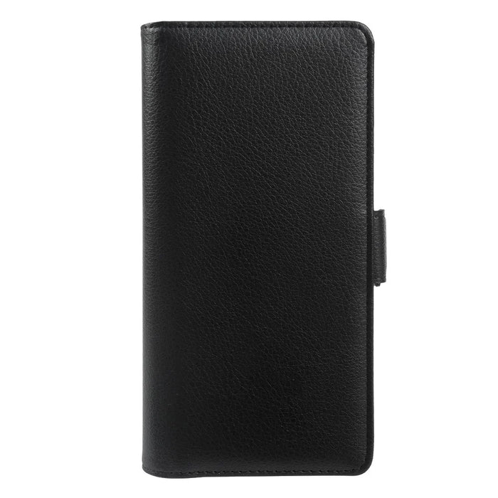 For iPhone 15 Plus Wallet Case with Dual Magnetic Clasp Litchi Textured Leather Flip Stand Phone Cover - Black - 5