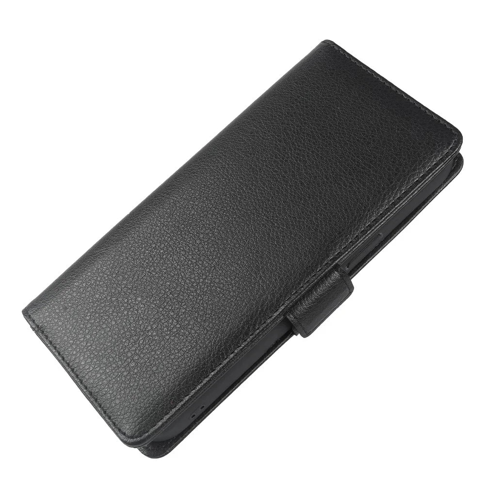 For iPhone 15 Pro Wallet Case with Dual Magnetic Clasp Litchi Textured Leather Flip Stand Phone Cover - Black - 4