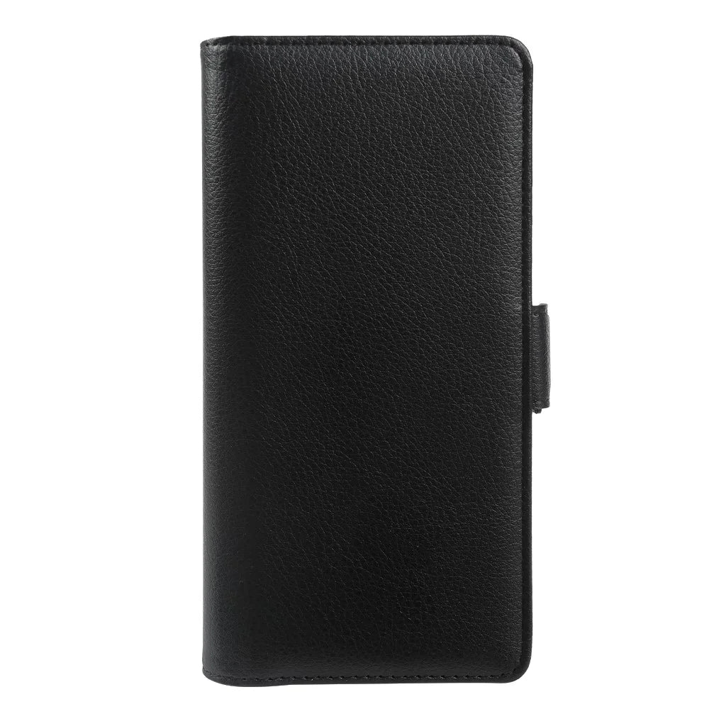 For iPhone 15 Pro Wallet Case with Dual Magnetic Clasp Litchi Textured Leather Flip Stand Phone Cover - Black - 5