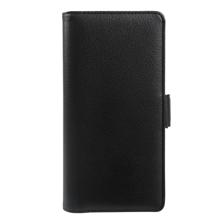 For iPhone 16 Wallet Case with Dual Magnetic Clasp Litchi Textured Leather Flip Stand Phone Cover - Black - 5