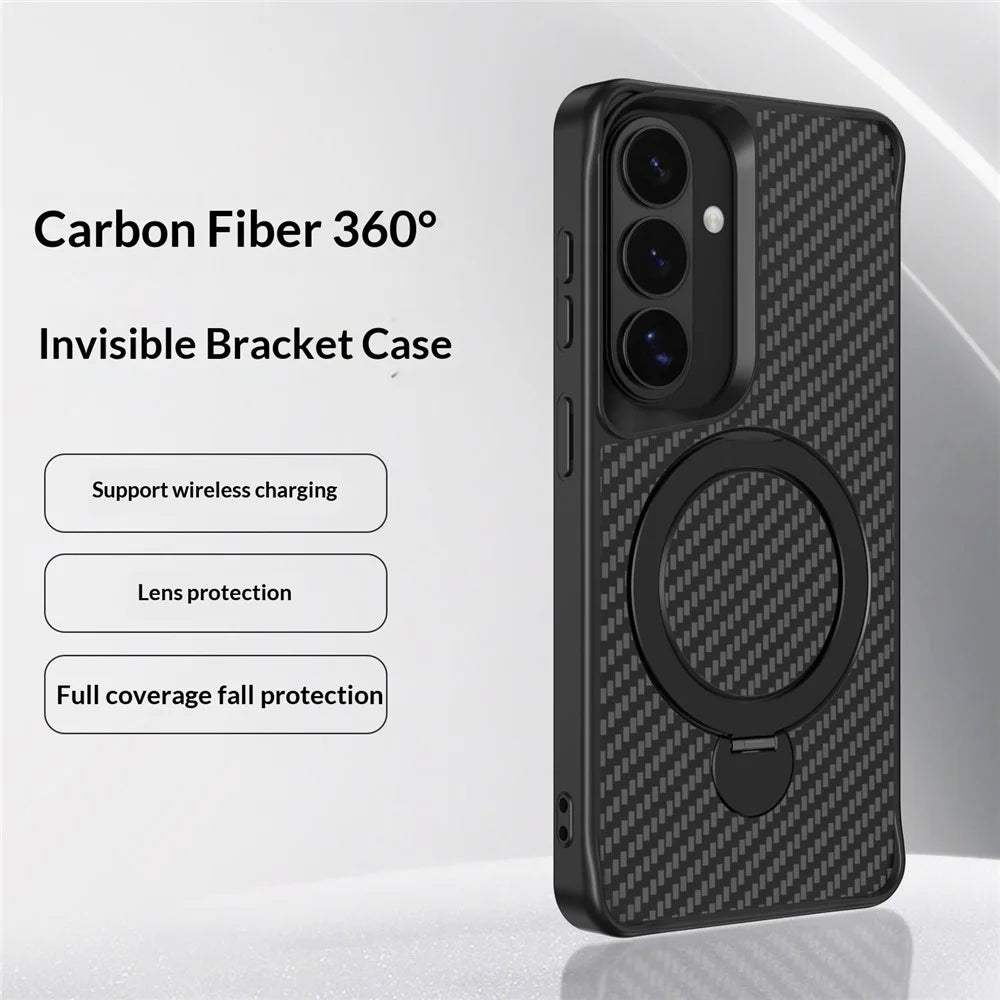 For Samsung Galaxy S26 Phone Case with Magnetic Kickstand TPU + PC Carbon Fiber Back Cover - Black - 5