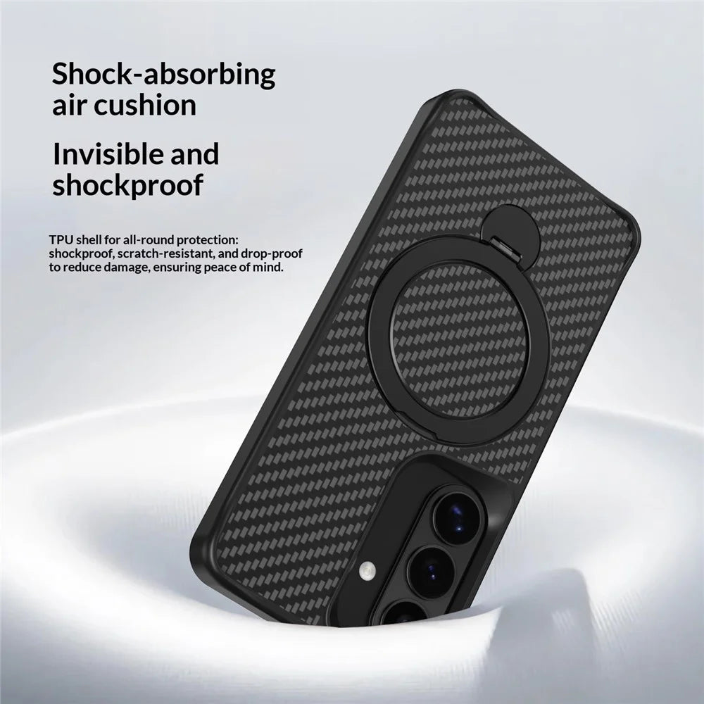 For Samsung Galaxy S26+ Phone Case with Magnetic Kickstand TPU + PC Carbon Fiber Back Cover - Black - 7