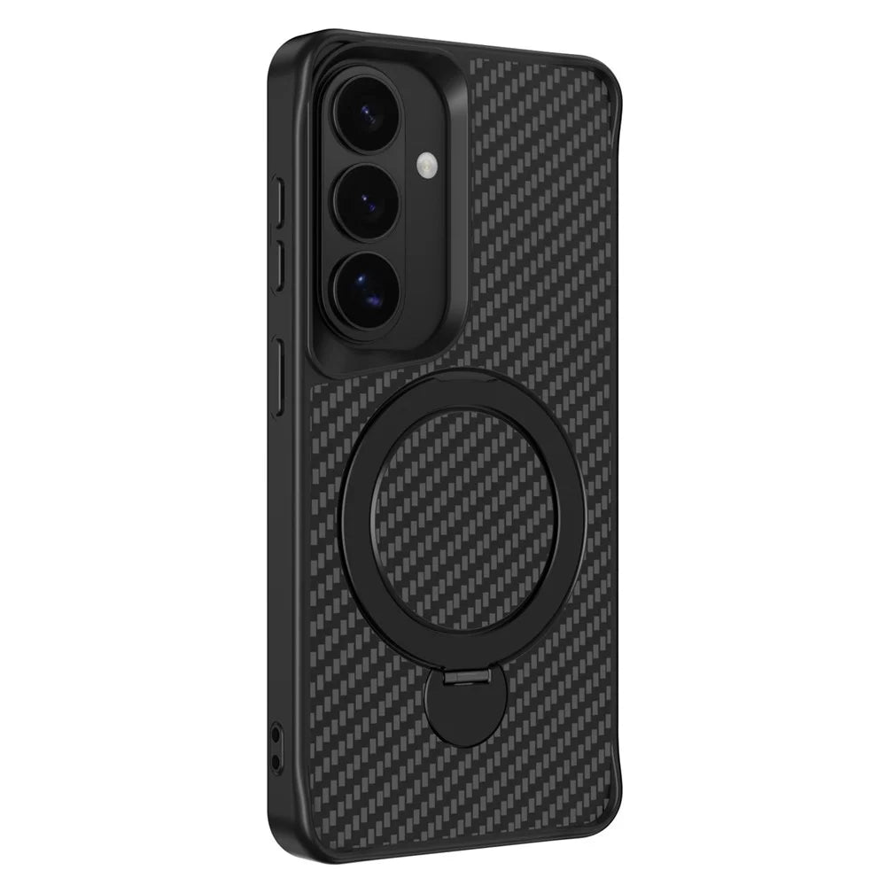 For Samsung Galaxy A35 5G Phone Case with Magnetic Kickstand TPU + PC Carbon Fiber Back Cover - Black - 2