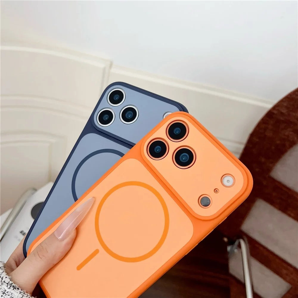 For iPhone 18 Pro / 17 Pro Case Compatible with MagSafe Dual Color Skin Touch TPU PC Shockproof Phone Cover - Orange - 4