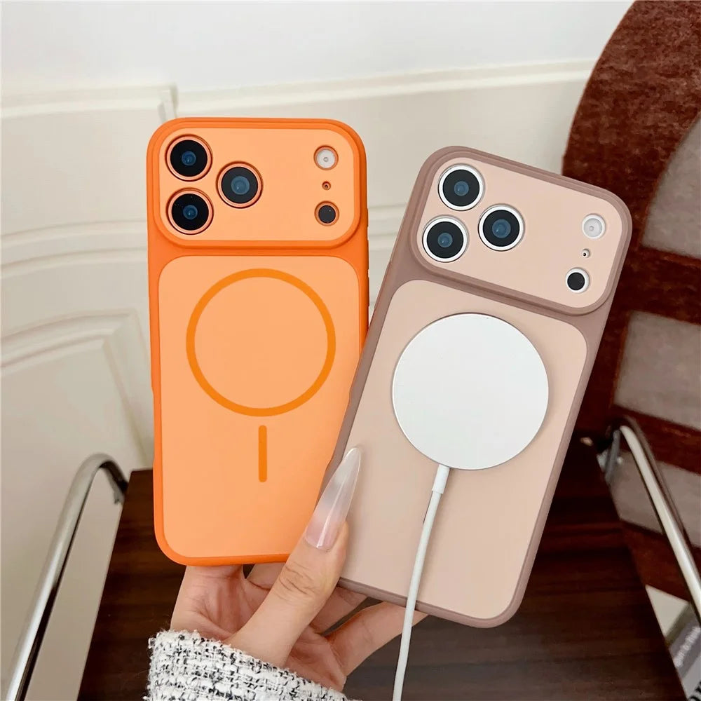 For iPhone 18 Pro / 17 Pro Case Compatible with MagSafe Dual Color Skin Touch TPU PC Shockproof Phone Cover - Orange - 6