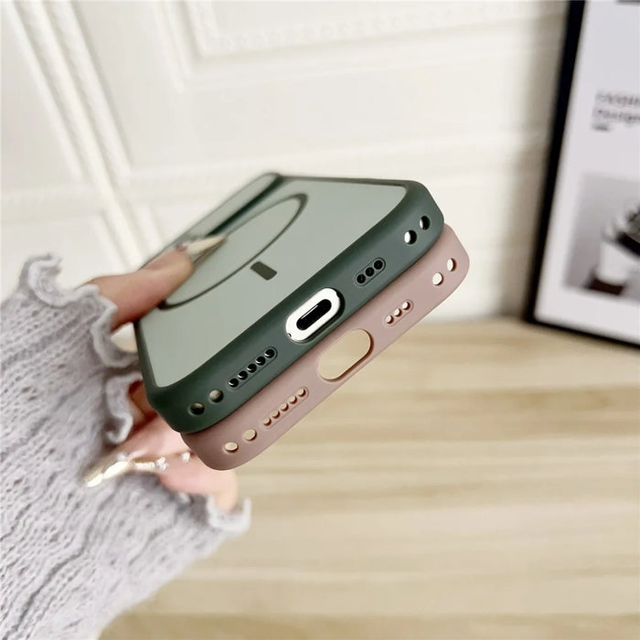 For iPhone 15 Case Compatible with MagSafe Dual Color Skin Touch TPU PC Shockproof Phone Cover - White - 5